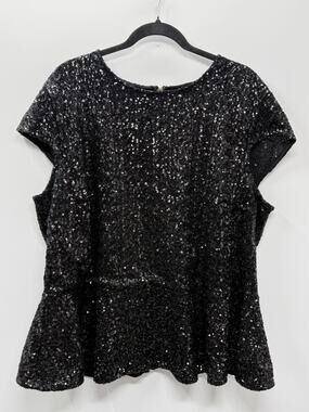 ASOS Curve Black Sequin Peplum Top Plus Size US 20 Short Sleeve Back Zip Party